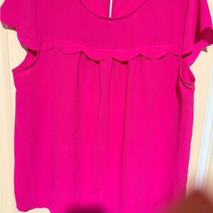 Gibson Hot Pink Scallop Yoke Sleeveless Top